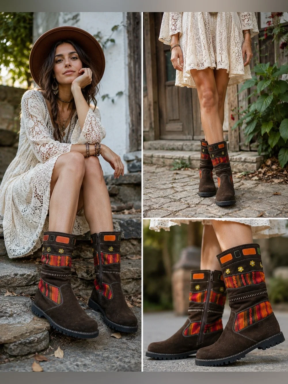 Suede Boho Hippie Southwestern Cottagecore Festive Boots Size 6